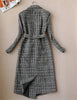 Plaid Suit Women Autumn Winter Long Woolen Blazer & Skirt Set Temperament Tweed Trench Two Piece Set Plus Size Outfit f1834