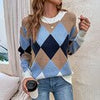 Plaid Winter Knit Sweater Women Loose Pactchwork Argyle Pullover Vintage Casual Soft Jumper Long Sleeve O-Neck Warm Knitwear
