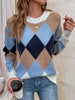 Plaid Winter Knit Sweater Women Loose Pactchwork Argyle Pullover Vintage Casual Soft Jumper Long Sleeve O-Neck Warm Knitwear