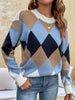 Plaid Winter Knit Sweater Women Loose Pactchwork Argyle Pullover Vintage Casual Soft Jumper Long Sleeve O-Neck Warm Knitwear