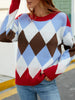 Plaid Winter Knit Sweater Women Loose Pactchwork Argyle Pullover Vintage Casual Soft Jumper Long Sleeve O-Neck Warm Knitwear