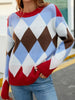 Plaid Winter Knit Sweater Women Loose Pactchwork Argyle Pullover Vintage Casual Soft Jumper Long Sleeve O-Neck Warm Knitwear
