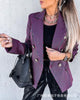 Plaid Women's Suit Jacket Office Casual 2023 Spring Summer Lapel Long Sleeve Double Breasted Straight Purple Plaid Jacket