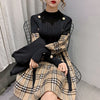 Plaid  dresses for women  medium length knitted loose elastic sweater dress
