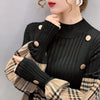 Plaid  dresses for women  medium length knitted loose elastic sweater dress