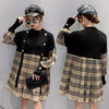Plaid  dresses for women  medium length knitted loose elastic sweater dress