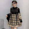 Plaid  dresses for women  medium length knitted loose elastic sweater dress