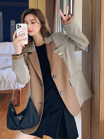 Plaid suit jacket women 2023 British style spring and autumn design sense niche casual suit