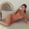 Plain Elegant Lace Dress 2022 Spring Stand-Up Collar Three-Quarter Sleeves High Waist Perspective Sexy Back Hollow Party Dress