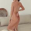 Plain Elegant Lace Dress 2022 Spring Stand-Up Collar Three-Quarter Sleeves High Waist Perspective Sexy Back Hollow Party Dress