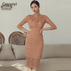 Plain Elegant Lace Dress 2022 Spring Stand-Up Collar Three-Quarter Sleeves High Waist Perspective Sexy Back Hollow Party Dress