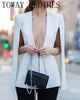 Plain Solid Color Deep V Neck Long Sleeve Plunge Slit Cape Blazer Coat Elegant Sexy Outfit For Women 2023