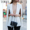 Plain Solid Color Deep V Neck Long Sleeve Plunge Slit Cape Blazer Coat Elegant Sexy Outfit For Women 2023