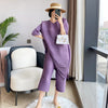 Pleated 2023 Spring Autumn Two Piece Sets Women Stripe Printed Vintage Suit Wide Leg Pants Loose Designer Clothes