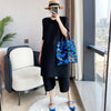 Pleated 2023 Spring Autumn Two Piece Sets Women Stripe Printed Vintage Suit Wide Leg Pants Loose Designer Clothes