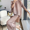Pleated 2023 Spring Autumn Two Piece Sets Women Stripe Printed Vintage Suit Wide Leg Pants Loose Designer Clothes