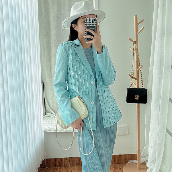 Pleated Autumn Women's Jacket  Elegant Suit Niche Design Loose Basics Tops Folds Solid Color Coat Office Lady