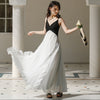 Pleated Ruffle suspender skirt women's light ripe style black and white patchwork dress French light Wedding Dress Holiday Beach