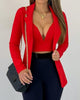 Women's V-Neck Crop Top Long Sleeve Blazer Set