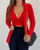 Women's V-Neck Crop Top Long Sleeve Blazer Set