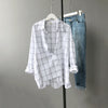 Plus Long Plaid Women Blouses Knee Length 2022 Fall BF Style Loose Cotton Linen Shirts Female White Black Casual Blouses