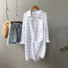Plus Long Plaid Women Blouses Knee Length 2022 Fall BF Style Loose Cotton Linen Shirts Female White Black Casual Blouses