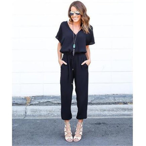 Plus Size 2022 New Summer Rompers Female Casual Jumpsuits Sexy V-neck Short Sleeve Lace Up Jumpsuits Streetwear Women Clothing
