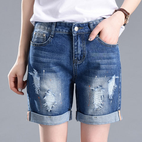Plus Size 2022 Summer Shorts For Women Loose Cuffs Straight Short Jeans Lady Denim Pants Stretch Women Trousers Calca Feminina
