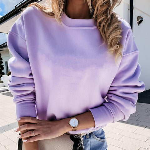 Plus Size 2xl Women Casual Autumn Solid Color O Neck Long Sleeve Hoodie Sweatshirt Blouse Summer Top Women Blouses