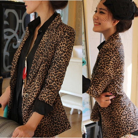 Plus Size 3XL Women Leopard Print Blazer Jacket 2022 New Fashion Vintage Autumn Long Sleeve Coat Vogue Blazers Jackets