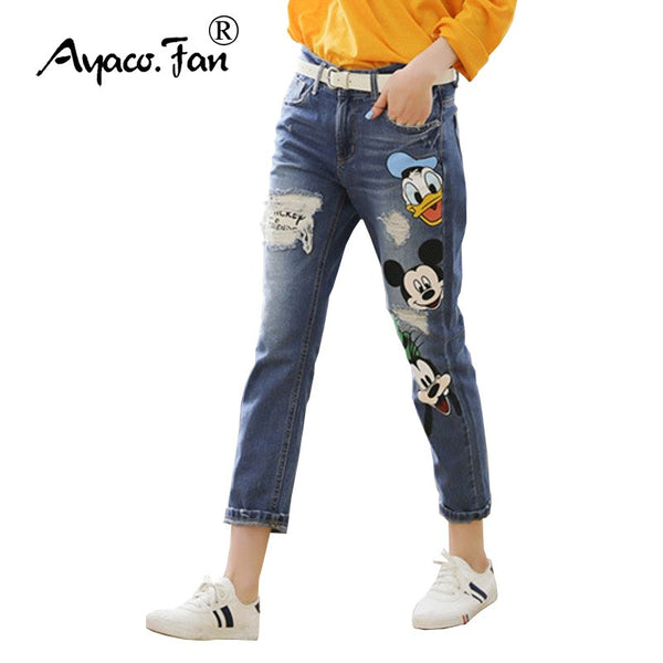 Plus Size 4XL 5XL 2022 Loose Jeans Women Casual Denim Ankle-Length Boyfriend Pants Women Print Pants Casual Harem Pants Female