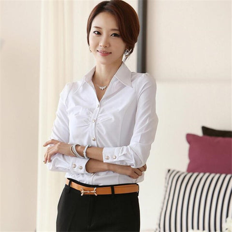 Plus Size 4XL 5XL Formal Shirt Women Clothes 2023 Long Sleeve White Chiffon Blouse Elegant OL Office Ladies Work Wear Tops