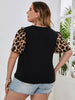 Plus Size 4XL Blouses Women Summer 2023 Leopard Black Patchwork Tops Short Sleeve V Neck Elegant Casual Cotton Ladies T Shirt