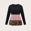 Plus Size 4XL Blouses Women's 2023 Autumn Patchwork Leopard Long Sleeve Tops O Neck Casual T Shirt Loose Oversized Clothing