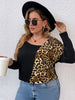 Plus Size 4XL Blouses for Women 2023 Autumn Patchwork Leopard Long Sleeve Large Size Top Casual T Shirt Loose Oversized Clothing