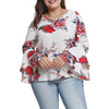 Plus Size 4XL Floral Flower Print Blouse Shirt Women V-Neck Long Sleeve Casual Tunic Tops And Blouses WS9317X