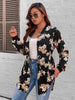 Plus Size 4XL Floral Print Black Trench Coats Women's Clothing Autumn 2023 Zipper Belt Oversized Casual Jacket