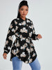 Plus Size 4XL Floral Print Black Trench Coats Women's Clothing Autumn 2023 Zipper Belt Oversized Casual Jacket