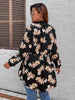 Plus Size 4XL Floral Print Black Trench Coats Women's Clothing Autumn 2023 Zipper Belt Oversized Casual Jacket