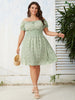 Plus Size 4XL Floral Print Dress for Women Off Shoulder Casual Elegant Midi Green Dresses 2023 Summer Autumn Loose Clothing