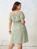Plus Size 4XL Floral Print Dress for Women Off Shoulder Casual Elegant Midi Green Dresses 2023 Summer Autumn Loose Clothing