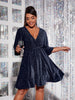 Plus Size 4XL Glitter Midi Dress for Chubby Women Autumn Half Sleeve V Neck Red Clothing  Elegant Large Evening Party Dresses