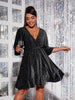 Plus Size 4XL Glitter Midi Dress for Chubby Women Autumn Half Sleeve V Neck Red Clothing  Elegant Large Evening Party Dresses