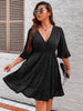 Plus Size 4XL Glitter Midi Dress for Women Autumn V Neck Wine Red Elegant Casual Clothing Oversized Evening Party Wear Dresses