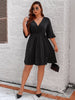 Plus Size 4XL Glitter Midi Dress for Women Autumn V Neck Wine Red Elegant Casual Clothing Oversized Evening Party Wear Dresses