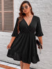 Plus Size 4XL Glitter Midi Tunic Dress for Women 2023 Autumn V Neck Clothing Elegant Casual Oversized Evening Party Wear Dresses