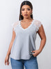 Plus Size 4XL Lace T Shirts Women's Short Sleeve V Neck Solid Oversized Blouses 2023 Summer Casual Cotton Elegant Grey Tops