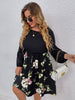 Plus Size 4XL Midi Dress Women's Black Floral Print 2023 Autumn Casual Beach Dresses Oversized Elegant Clothing