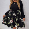 Plus Size 4XL Midi Dress Women's Black Floral Print 2023 Autumn Casual Beach Dresses Oversized Elegant Clothing