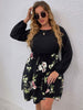 Plus Size 4XL Midi Dress Women's Black Floral Print 2023 Autumn Casual Beach Dresses Oversized Elegant Clothing